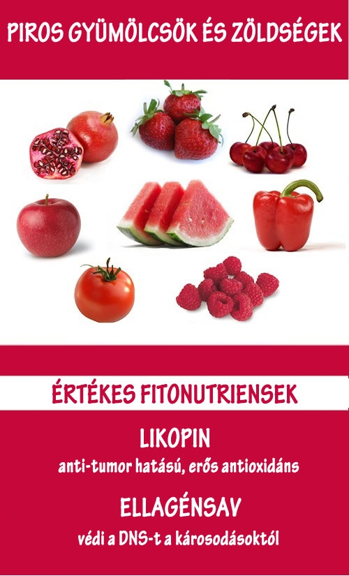Piros zöldségek és gyümölcsök