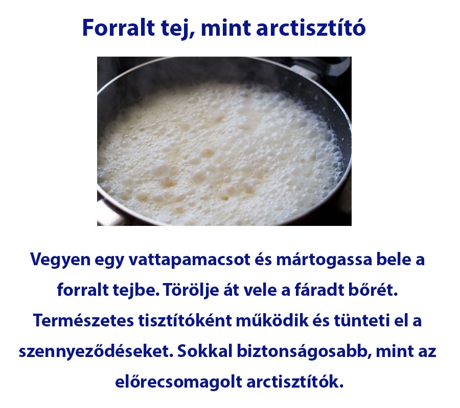 Forralt tej, mint arctisztító